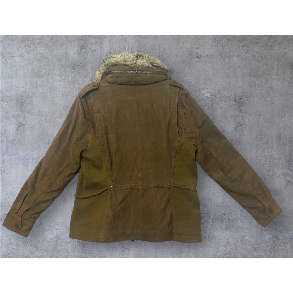 Cotton canvas field jacket w/ faux fur collar HIDDEN rain hoodie Eddie BAUER XL - Picture 8 of 16